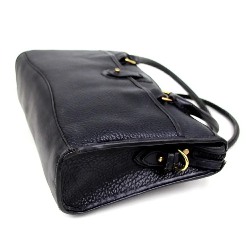 VTG Dooney & Bourke PEBBLED BLACK GENUINE LEATHER BUSINESS SHOULDER BAG PURSE